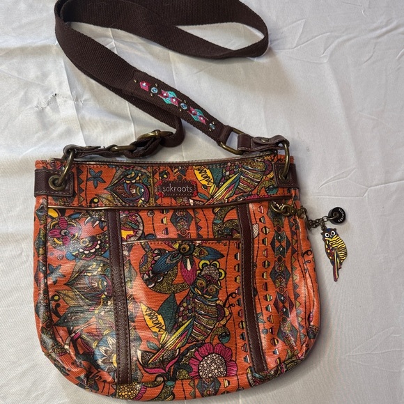Sakroots Artistic Orange and Brown Crossbody Bag - Picture 1 of 8